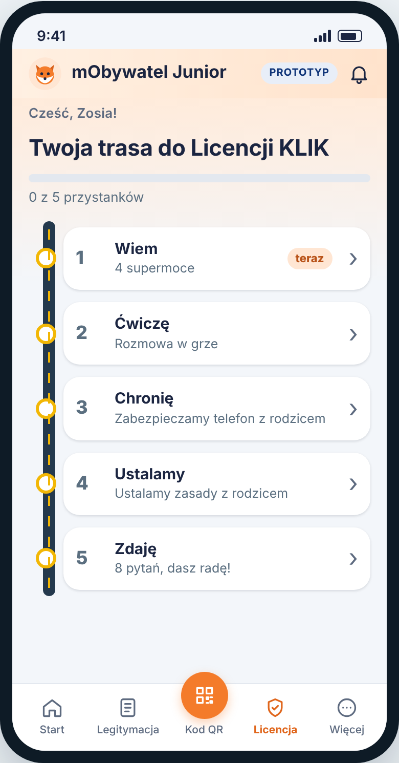 Trasa dziecka do Licencji KLIK